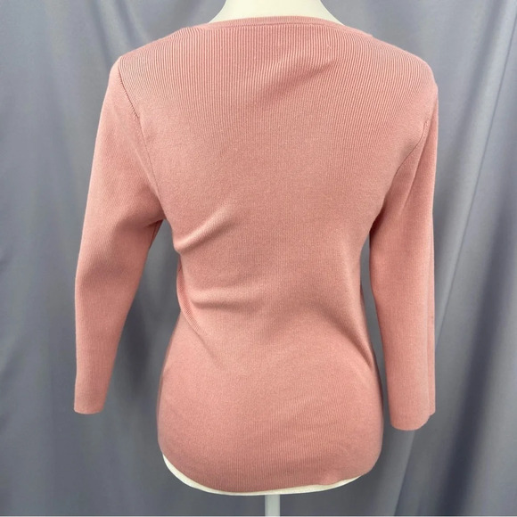 Maeve by Anthropologie Ribbed Sweetheart Sweater 3/4 Sleeve Pink Size Small - Picture 4 of 10